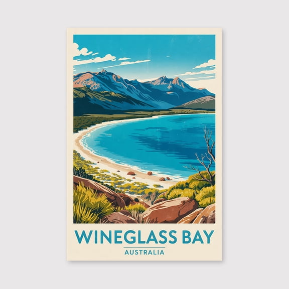 Wineglass Bay Travel Print Canvas Wall Art, Wineglass Bay Wall Hanging Home decor Wineglass Bay Canvas Art, Wall Art Australia Travel Art-1WN4375