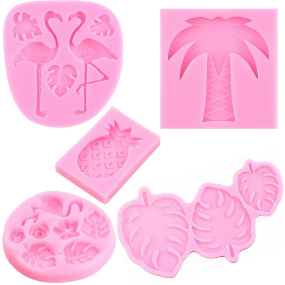 Winerming Flamingo Tropical Leaf Silicone Mold Fondant Molds Pineapple Chocolate Molds For Cake Topper Decoration Chocolate Polymer Clay Gum Past Set Of 5