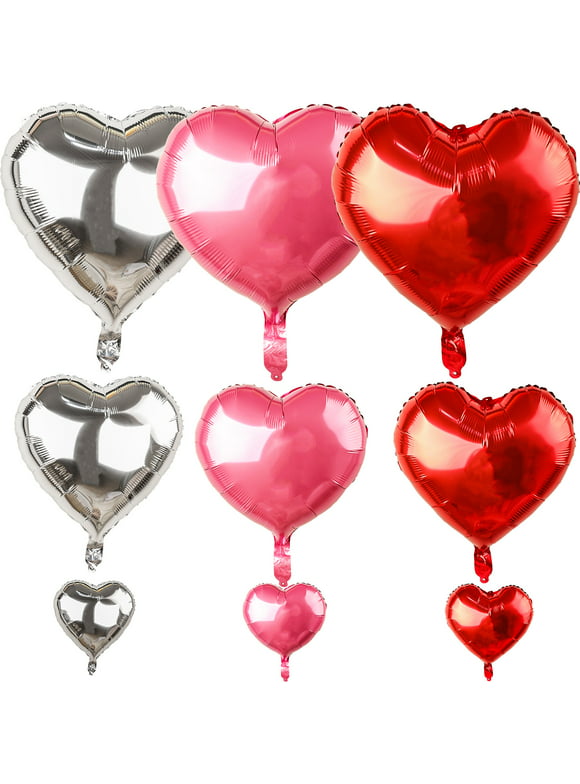 Winerming Love Balloons Heart Balloons Foil Valentines Day Balloons 18 inch 10 inch 5 inch Red Silver Pink Balloons 54pcs