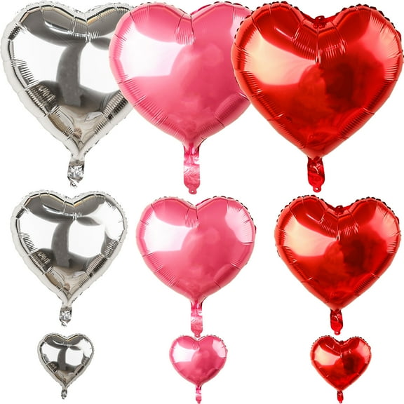 Winerming Love Balloons Heart Balloons Foil Valentines Day Balloons 18 inch 10 inch 5 inch Red Silver Pink Balloons 54pcs