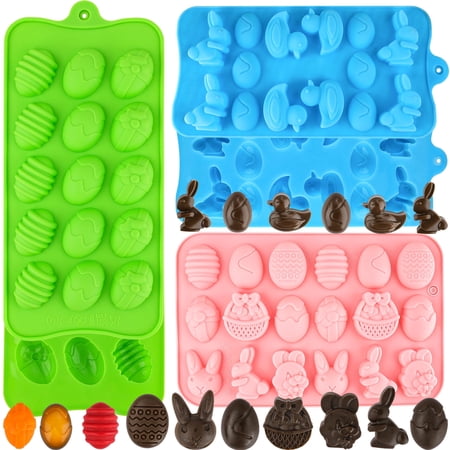 Winerming Easter Silicone Mold 5 PACK Egg Bunny Duck Shaped molds Chocolate Candy Fondant Cake Molds