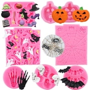 Winerming Halloween Silicone 7-Pack Pumpkin Cake & Cupcake Chocolate Skull Batskeleton Hand Bat Ghost Witch Candy Molds for Partynd Butterfly Candy - for Cake Decoration,Chocolate Fudge, Polymer Clay