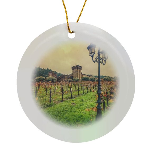 3drose, Winery and Fall Vines, Circle Porcelain Ornament