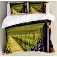 thumbnail image 1 of Winery Duvet Cover Set, Red Wine Bottles with Grapes on Timber Board Tuscany Italian Terrace Scenery, Decorative 3 Piece Bedding Set with 2 Pillow Shams, Queen Size, Green Blue Brown, by Ambesonne, 1 of 3