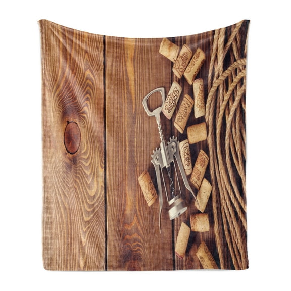 Winery Soft Flannel Fleece Blanket, Wine Corks Rustic Wooden Ground Natural Organic Liquor Elements Vintage Harvest Top View, Cozy Plush for Indoor and Outdoor Use, 50" x 70", Brown, by Ambesonne