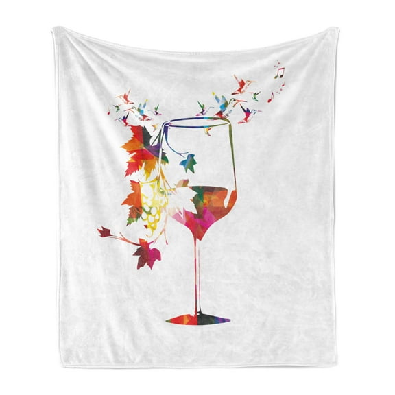 Winery Soft Flannel Fleece Throw Blanket, Wine Glass with Colorful Imaginary Growing Leaves Aroma Sommelier Relax Joy, Cozy Plush for Indoor and Outdoor Use, 50" x 70", Multicolor, by Ambesonne