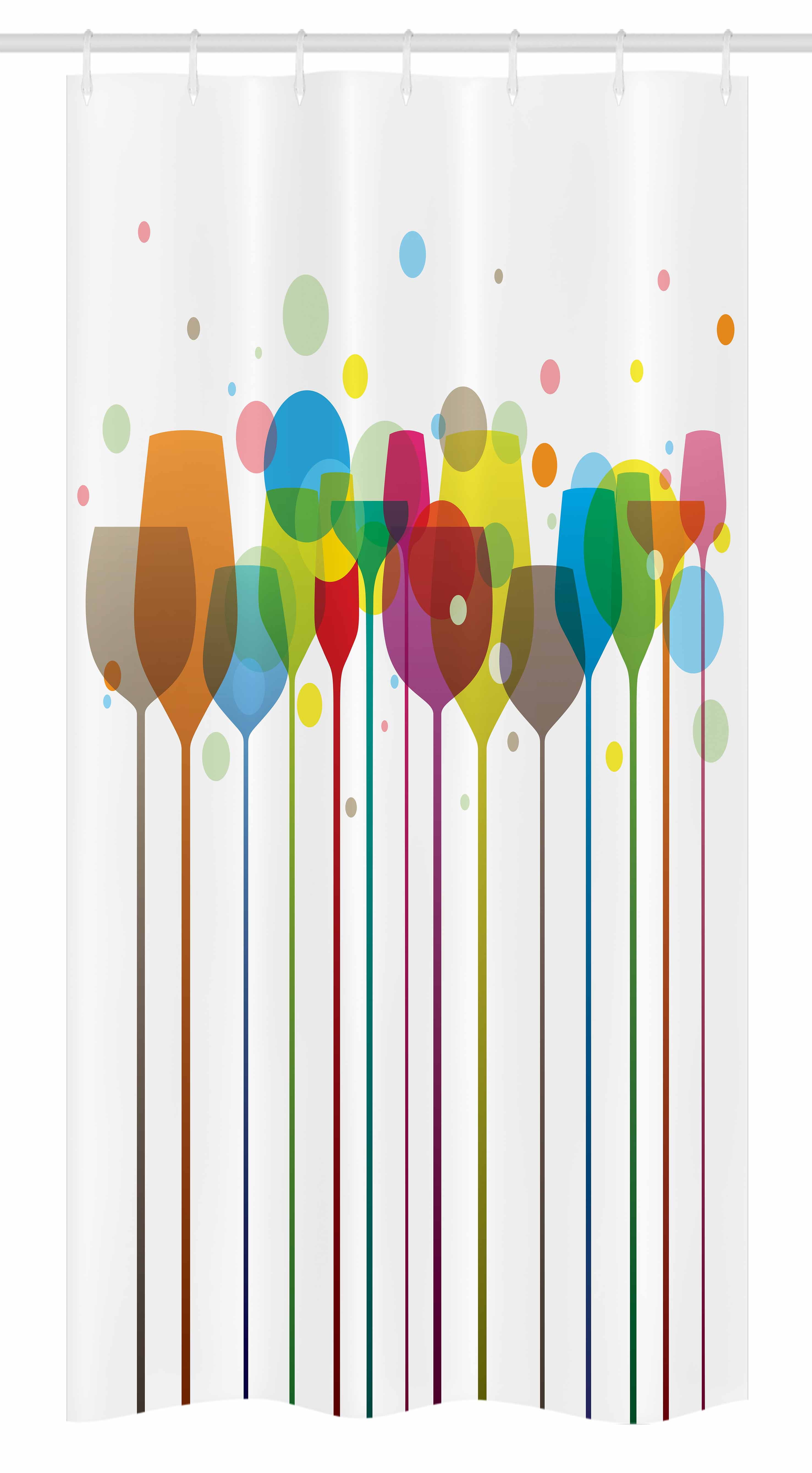 Multicolor Wine Glasses Fabric Shower Curtain with Hooks