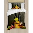 thumbnail image 1 of Winery Twin Size Duvet Cover Set, Barrel Bottles and Glasses of Wine and Ripe Grapes on Wooden Table Picture Print, Decorative 2 Piece Bedding Set with 1 Pillow Sham, Multicolor, by Ambesonne, 1 of 3