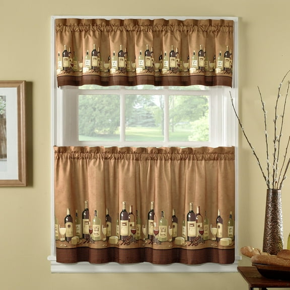 CHF & You Wines 3-Piece Kitchen Curtain Valance and Tier Set, Indoor, 56"W x 36"L, Multi, Adult