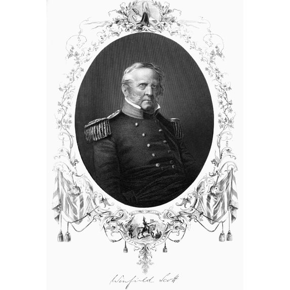 Winfield Scott. Namerican Army Officer. Steel Engraving American 1857. Poster Print by