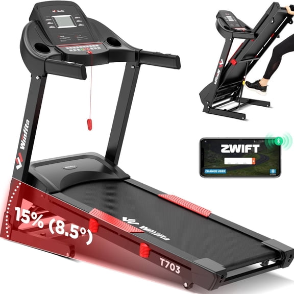 Winfita Treadmill with Auto Incline, Foldable Running Machine, 10 MPH Walking Pad Treadmill with Bluetooth/APP Control, 300 lbs Capacity
