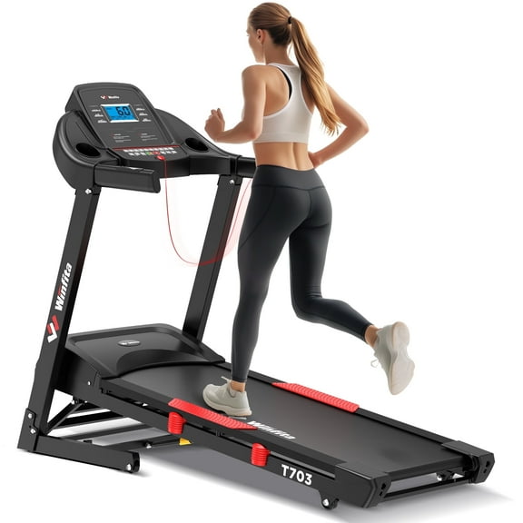 Winfita Treadmills for Home with Incline, 15% Auto Foldable Running Treadmills, 10 MPH Walking Pad Treadmill with Bluetooth, 300 lbs Weight Capacity Quiet