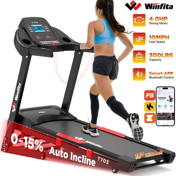 Winfita 4HP Folding Treadmill with Incline, Speed, LCD Display, 70 Programs, 300 lb Capacity