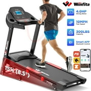 Winfita 4HP Folding Treadmill for Home with 15% Auto Incline, 300 lb Capacity Portable Treadmill Running Walking Machine, 10MPH Speed, 18"x50"Wide Belt, FREE App & Bluetooth, LCD Display, 70Programs