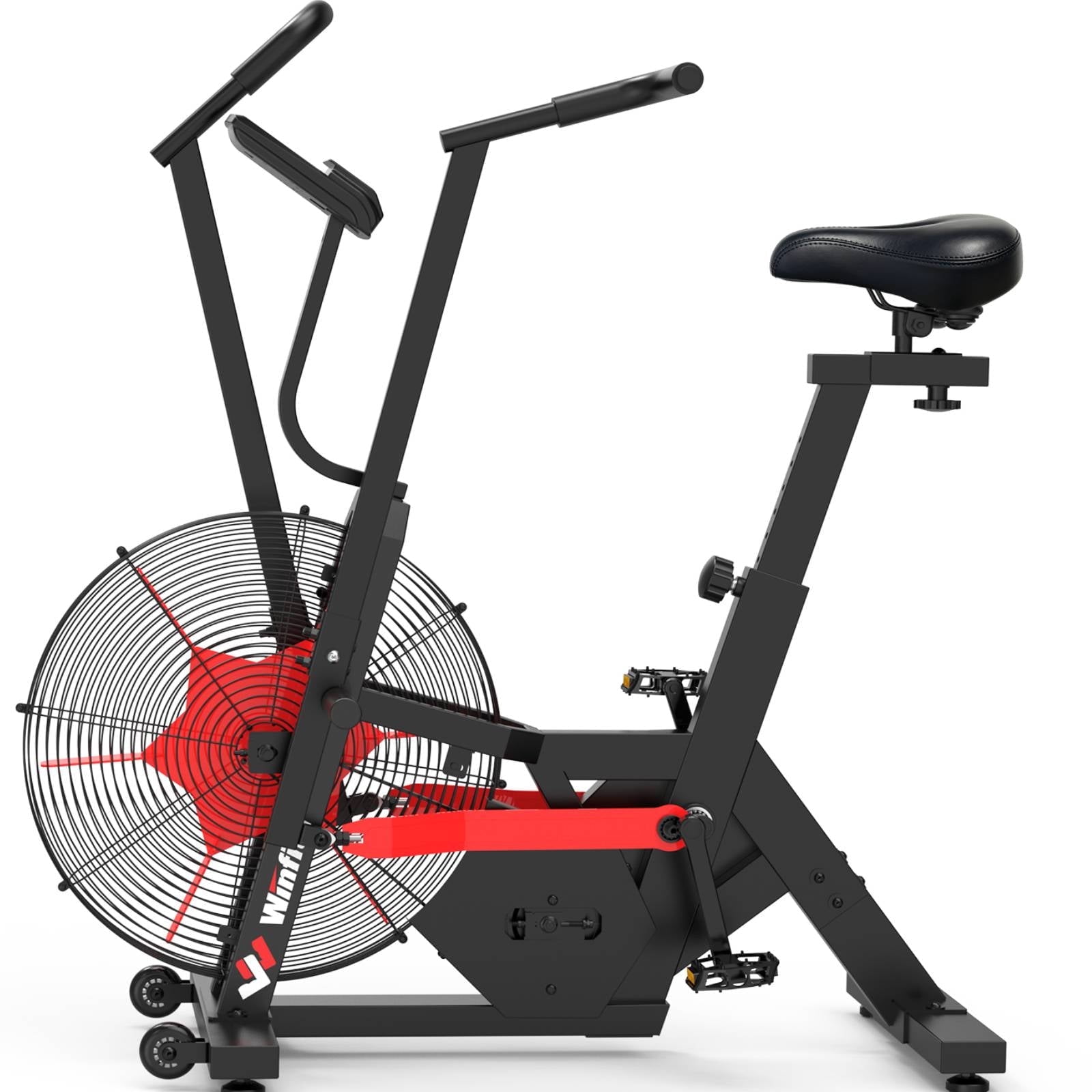 Air Cardio Fitness Training Equipment Fan Workout Bike with Exercise Arms, LCD Monitor, Phone Holder & Built-in Wheels, Fully Adjustable Stationary Exercise Bike for Home Gym Workout Fitness