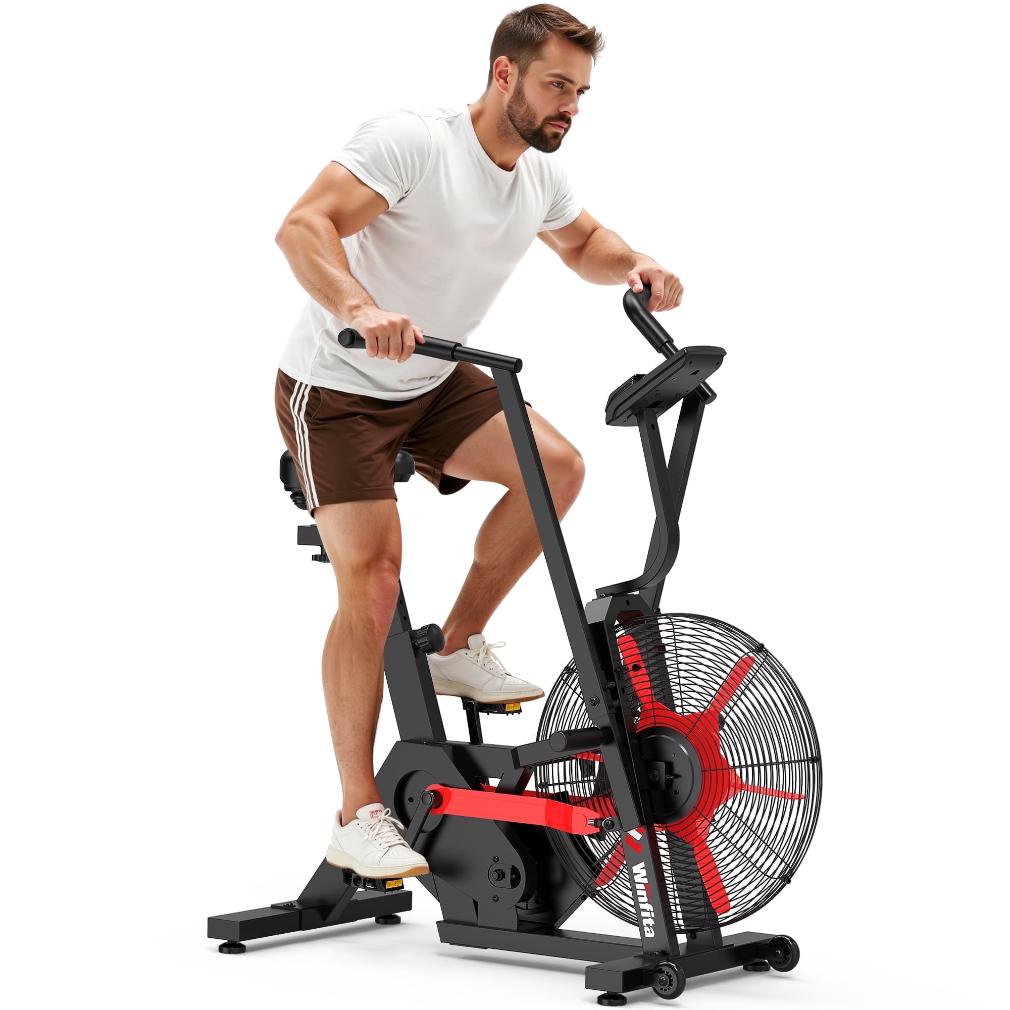 Leg + Arm Cardio Air Bike, 330LB Capacity, Indoor Fan Cycling Trainer, Exercise Bike Upright AirBike with App, Adjustable Seat and Handlebars for HIIT & Cardio Training Workout