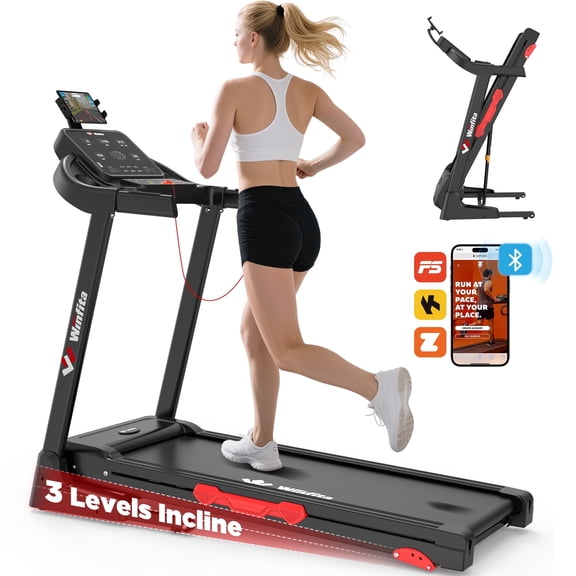 Winfita Folding Treadmill for Home, 3.5 HP Manual Incline Treadmill, 300 lb Capacity, 0.6-8MPH, APP, LED Display, Exercise Equipment for Walking, Jogging, Running