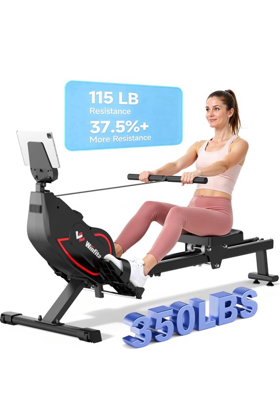 Magnetic Rowing Machine 350lbs Weight Capacity, 16 Levels of Quiet Resistance Rower, Dual Slide Rail, LCD Display, Ergonomic Seat