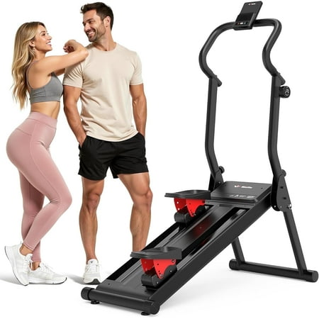 Magnetic Stair Stepper with Adjustable Resistance, Commercial Grade Stair Climber Machine for Cardio & Lower Body Workouts, Foldable Stairmaster Machine with 12"Extended Foot Pedals, 4.5"LCD Monitor