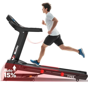 Winfita Treadmill with 15 Levels Auto Incline, 4HP 300LBS Capacity Electric Treadmill for Home Portable, 0.6-10MPH Speed, Easy Assembly, Pulse Sensor, Digital Display, Holder for Cup & Phone
