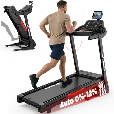 Treadmill with 12% Auto Incline, 3.5 HP Incline Treadmill for Home, Compact, Foldable, 300lb Capacity, Shock Absorption, 0.6-8 MPH, 14'' Large Display, 70 Programs, Bluetooth App Running Treadmills