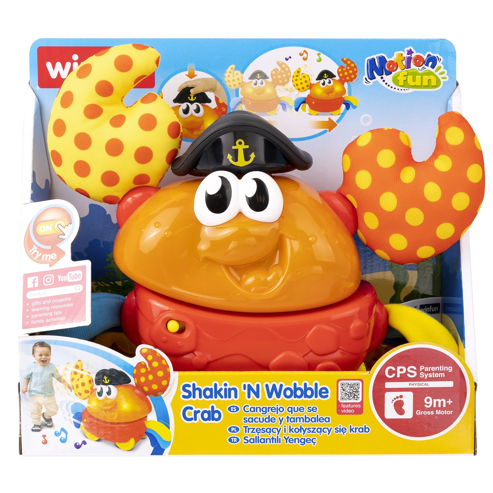 Winfun: Shakin 'N Wobble Crab - Lights & Sounds Motion Toy, Button Activated Sideways Crab Walk, Flashing Lights, Sensory Toy, Baby Toddler Ages 9mo+