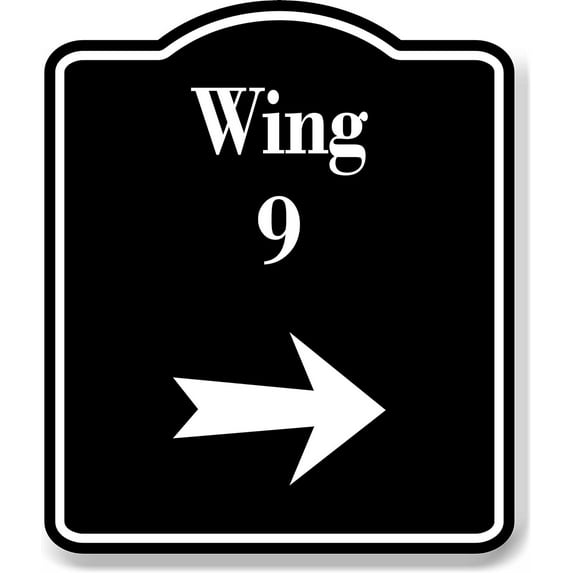 Wing 9 Right Arrow BLACK Aluminum Composite Sign, 20"x24"