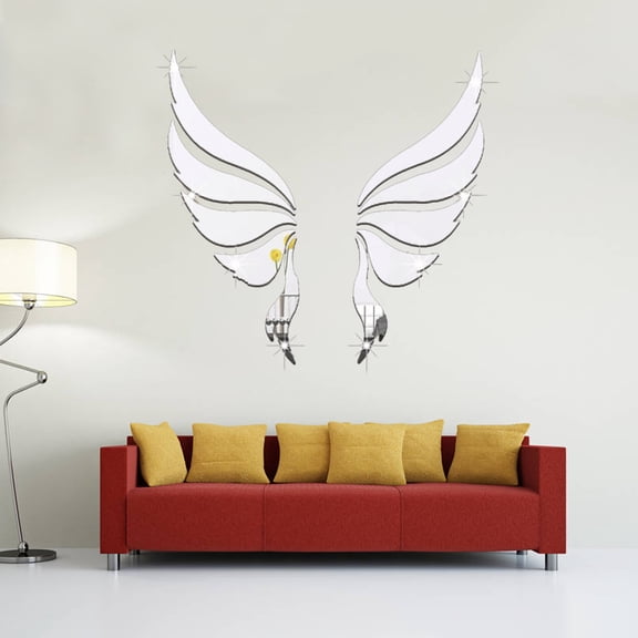 Wing Acrylic Wing Mirror Wall Sticker Decoration Sticker for Children Living Room Bedroom Home Freely Collage (Silver)