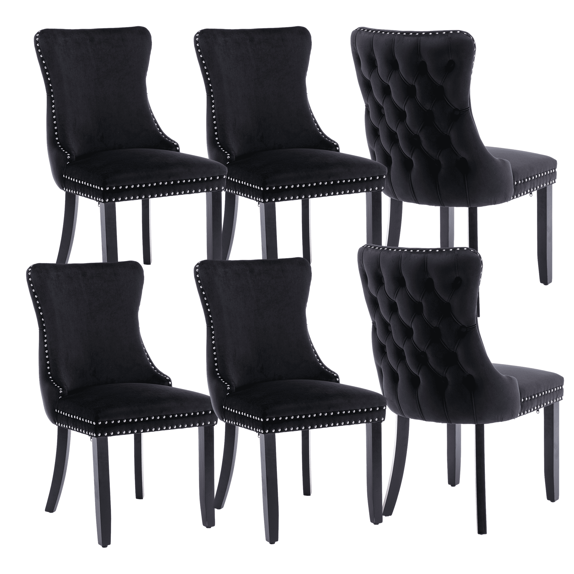 Modern Wing-Back Button Tufted Dining Chairs, Velvet Upholstered with ...