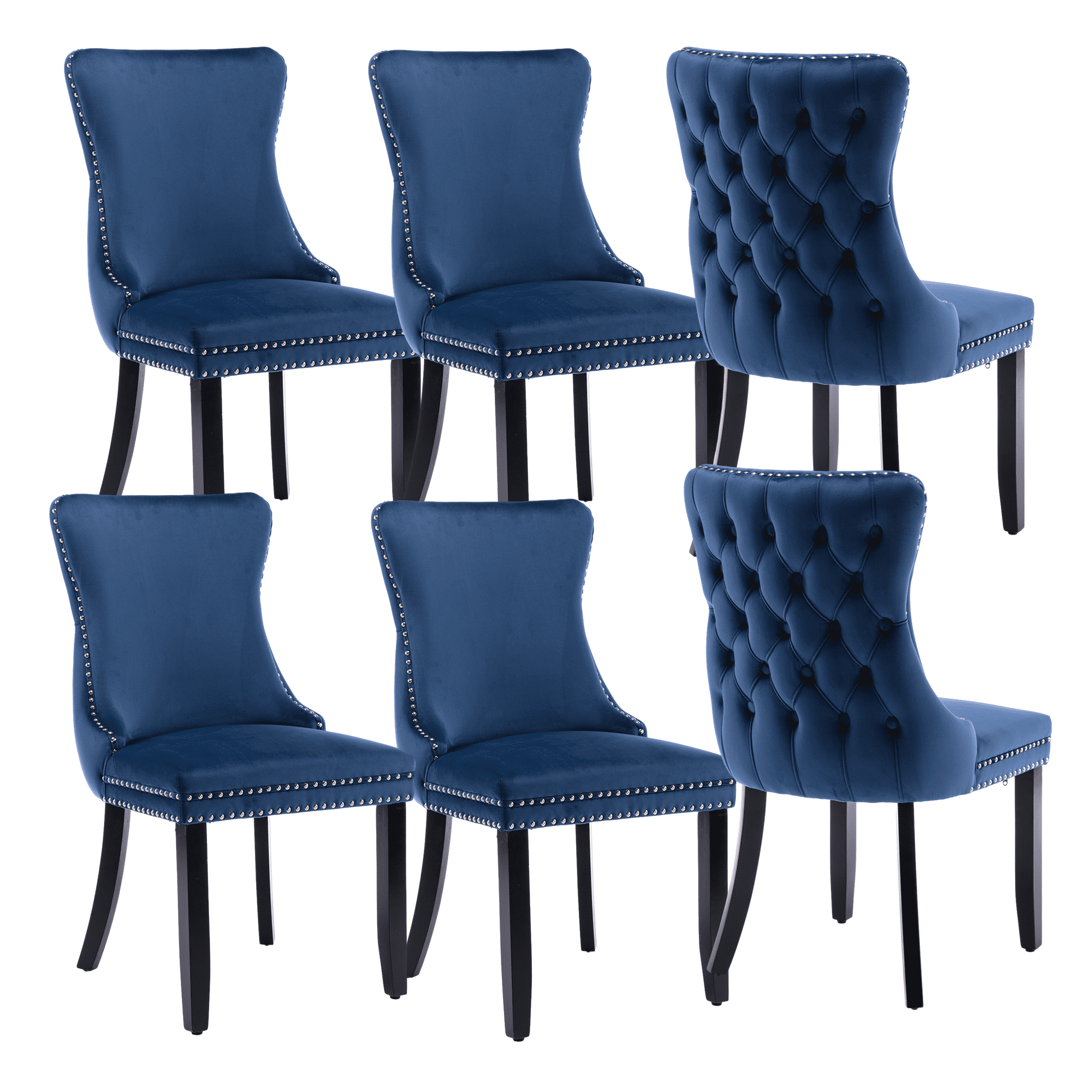 Wing-Back Velvet Upholstered Dining Chairs with Nailhead Back and Solid ...