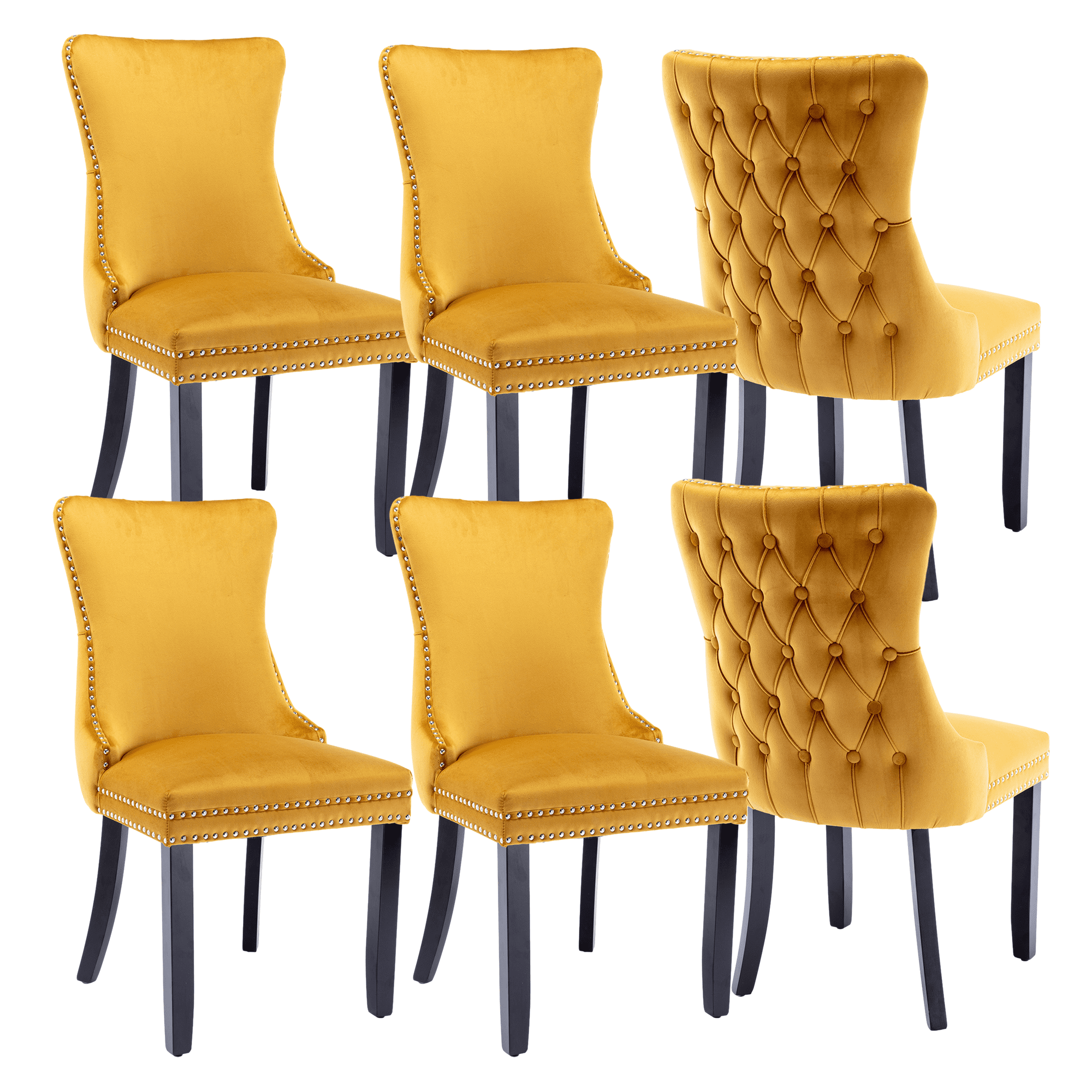 Wing-Back Button Tufted Dining Chairs, High-end Velvet Upholstered Dining Chairs with Nailhead Back and Solid Wood Legs, Solid Wood Dining Chairs for Kitchen Bedroom Dining Room (Gold,Set of 6)