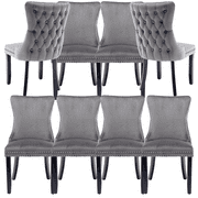 Wing-Back Button Tufted Dining Chairs, High-end Velvet Upholstered Dining Chairs with Nailhead Back and Solid Wood Legs, Solid Wood Dining Chairs for Kitchen Bedroom Dining Room Gray,Set of 8