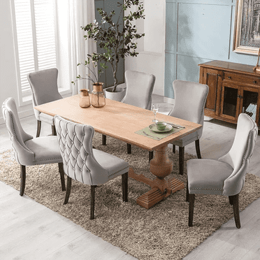 DONICK Wing-Back Dining Chair,Kitchen & Dining Room,Velvet,Soild Wood,Nailhead Trim(Grey,Set of 6)