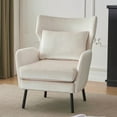 thumbnail image 1 of Wing Back Velvet Accent Chair, Modern Living Room Armchair Comfy Upholstered Single Sofa Chair for Bedroom Dorms Reading Reception Room with Metal Legs & Pillow, Beige, 1 of 6