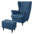 thumbnail image 1 of Wing Chair Covers Bundles Rectangle Ottoman Slipcovers, Stretchable, Soft And Washable Wingback Chair Cover And Ottoman Stool Cover, For Living Room-Sapphire-Set Of 2, 1 of 8