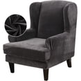 thumbnail image 1 of Wing Chair Slipcover Velvet Covers 2 Pieces Arm Chair Furniture Sofa SlipCovers for Living Room Bedroom (Dark Grey), 1 of 9