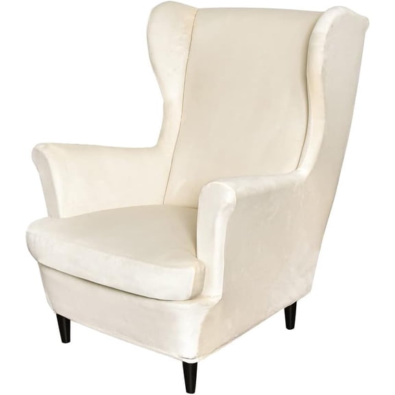 Wing Chair Slipcovers, 2 Piece Stretch Wingback Chair Cover Soft Velvet Armchair Covers with Elastic Bottom for Living Room Bedroom