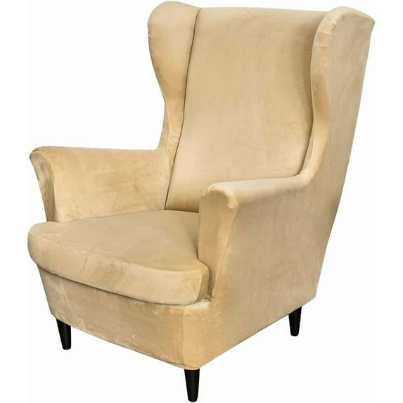 Wing Chair Slipcovers, 2 Piece Stretch Wingback Chair Cover Soft Velvet Armchair Covers with Elastic Bottom for Living Room Bedroom