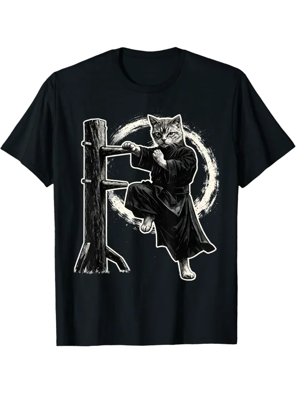 Wing Chun Master Cat Vintage Kung Fu Martial Art Black White T-Shirt Size S-5XL