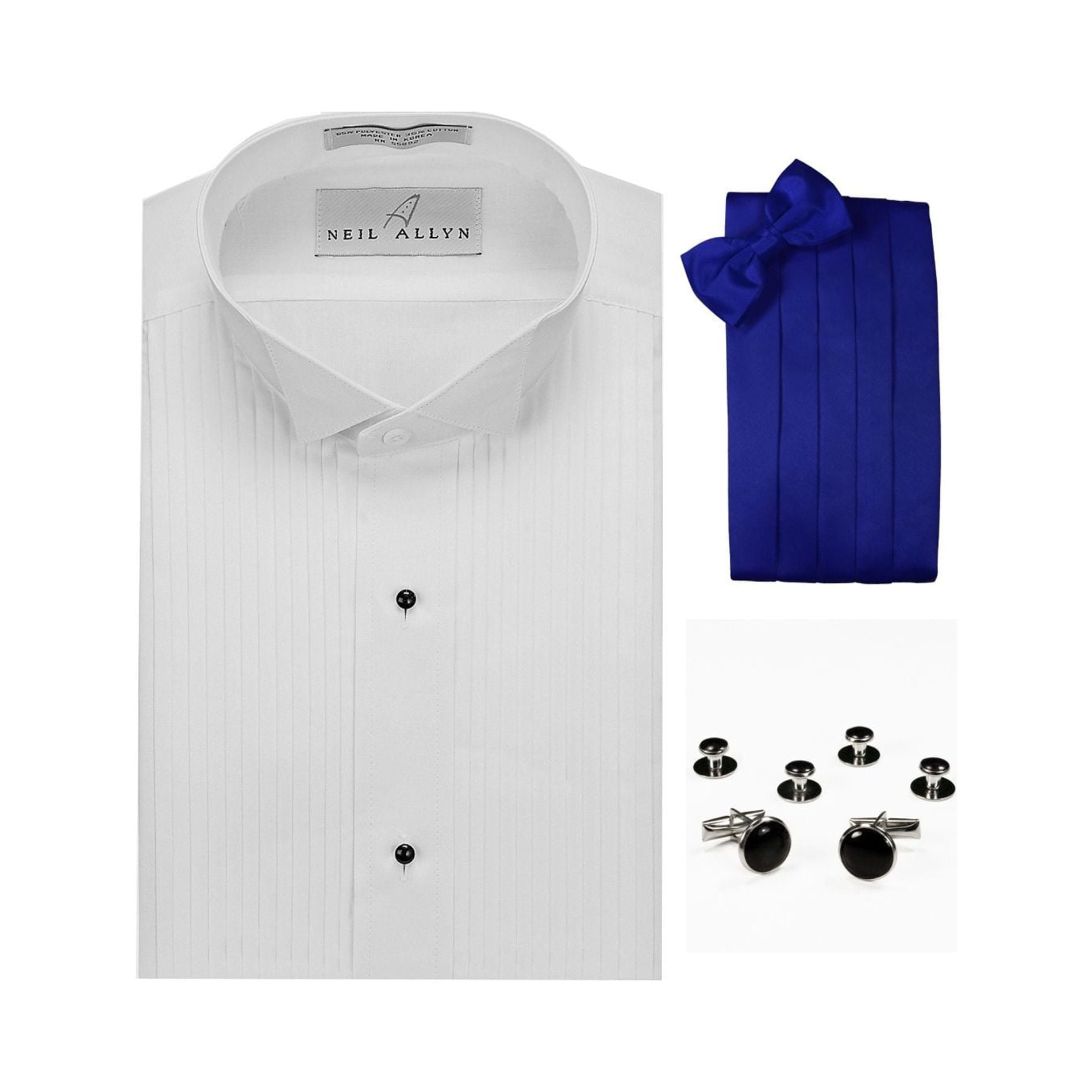 Wing Collar Formal Tuxedo Shirt, Royal Blue Cummerbund, Bow-Tie, Cuff ...