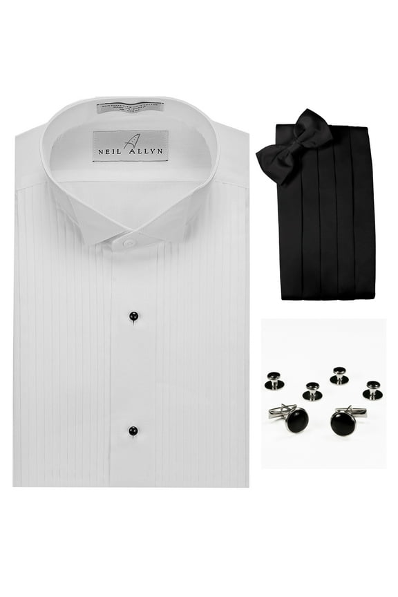 Wing Collar Tuxedo Shirt, Cummerbund, Bow-Tie, Cuff Links & Studs Set