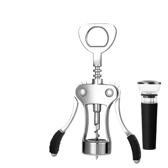 Wing Corkscrew Wine Opener with Silicone Vacuum Stopper Matte Black Multifunctional Bottle Tool