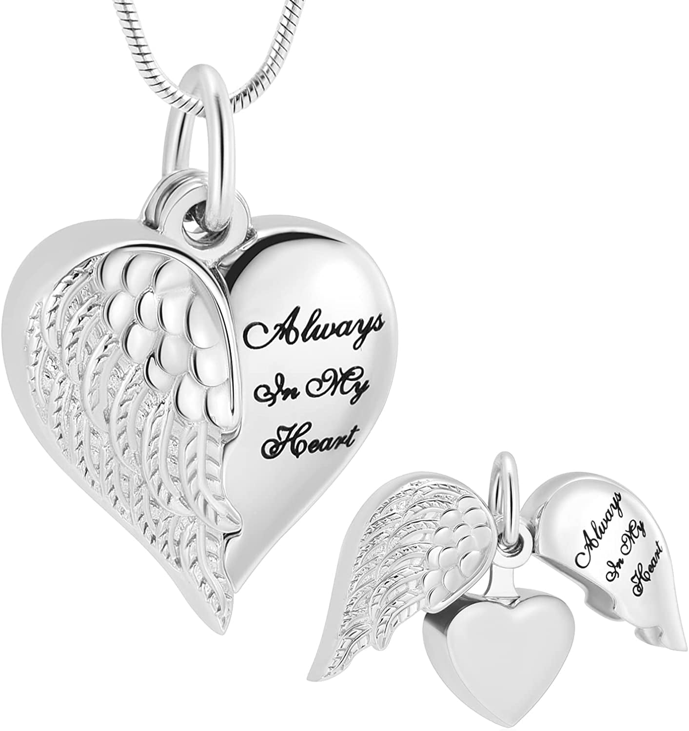Wing Cremation Jewelry Necklace for Ashes Heart Memorial Lockets