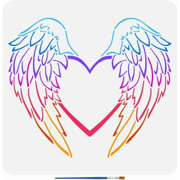 Wing Loving Painting Template with Brush 11.8x11.8inch Angel Wings Painting Template Fantasy Theme Painting Stencils Reusable DIY Art Craft Stencil for DIY Making