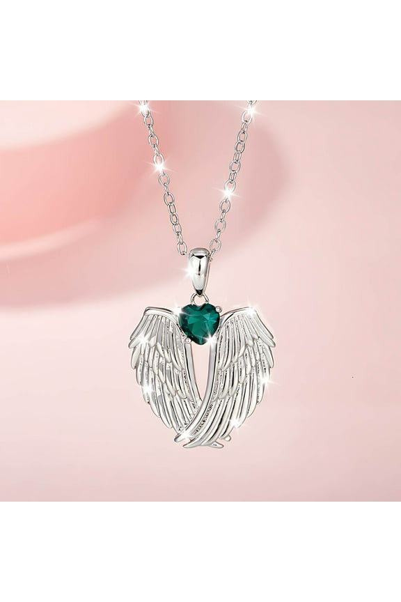 Wing Necklace, Elegant Women's Pendant Wing Chain, Zirconia Embellished Copper Electroplated Jewelry for Gifts Everyday Wear, Green