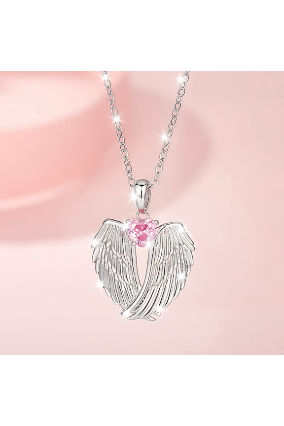 Wing Necklace, Elegant Women's Pendant Wing Chain, Zirconia Embellished Copper Electroplated Jewelry for Gifts Everyday Wear, Pink