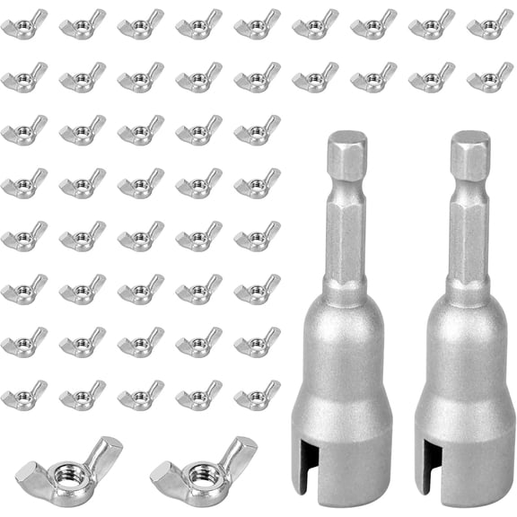 Wing Nut Drill Bit Set, 1/4 Inch Hurricane Wingnut Driver Power Wings Nut Driver Socket Wrenches Tool Set, Wing Nuts Socket Bit for Wings Nuts, Eye Bolt, Screw Hook, Wire Twisting, 52 count