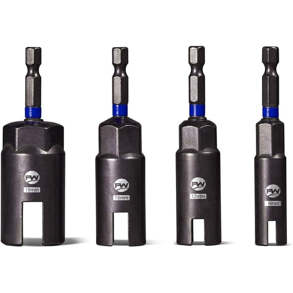 Wing Nut Driver Set 4 count, Power Wing Nut Driver Bit 9mm, 12mm, 15mm, 18mm,1/4" Hex Shank Wing Nut Socket for Wing Nuts, CR-V Steel Wing Nut Setters for Eye Bolt, Hook Bolt, Wire Twisting