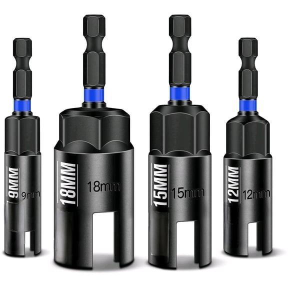 Wing Nut Driver Set 4PCS, 9mm 12mm 15mm 18mm, 1/4 Hex Shank Wing Nut Driver Bit Set, for Hook Bolt Installation, Wire Twisting