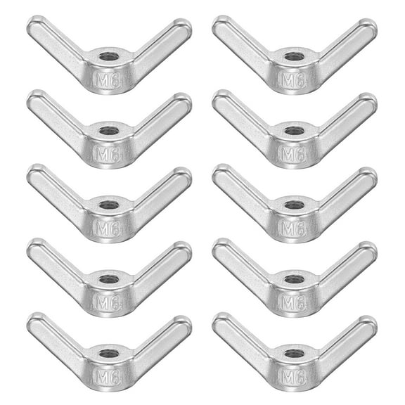 Wing Nuts, 10 Pcs M6 x 1 304 Stainless Steel Wing Nuts Fasteners Parts Metric Thread for Repair Install House Furniture Boat, Silver